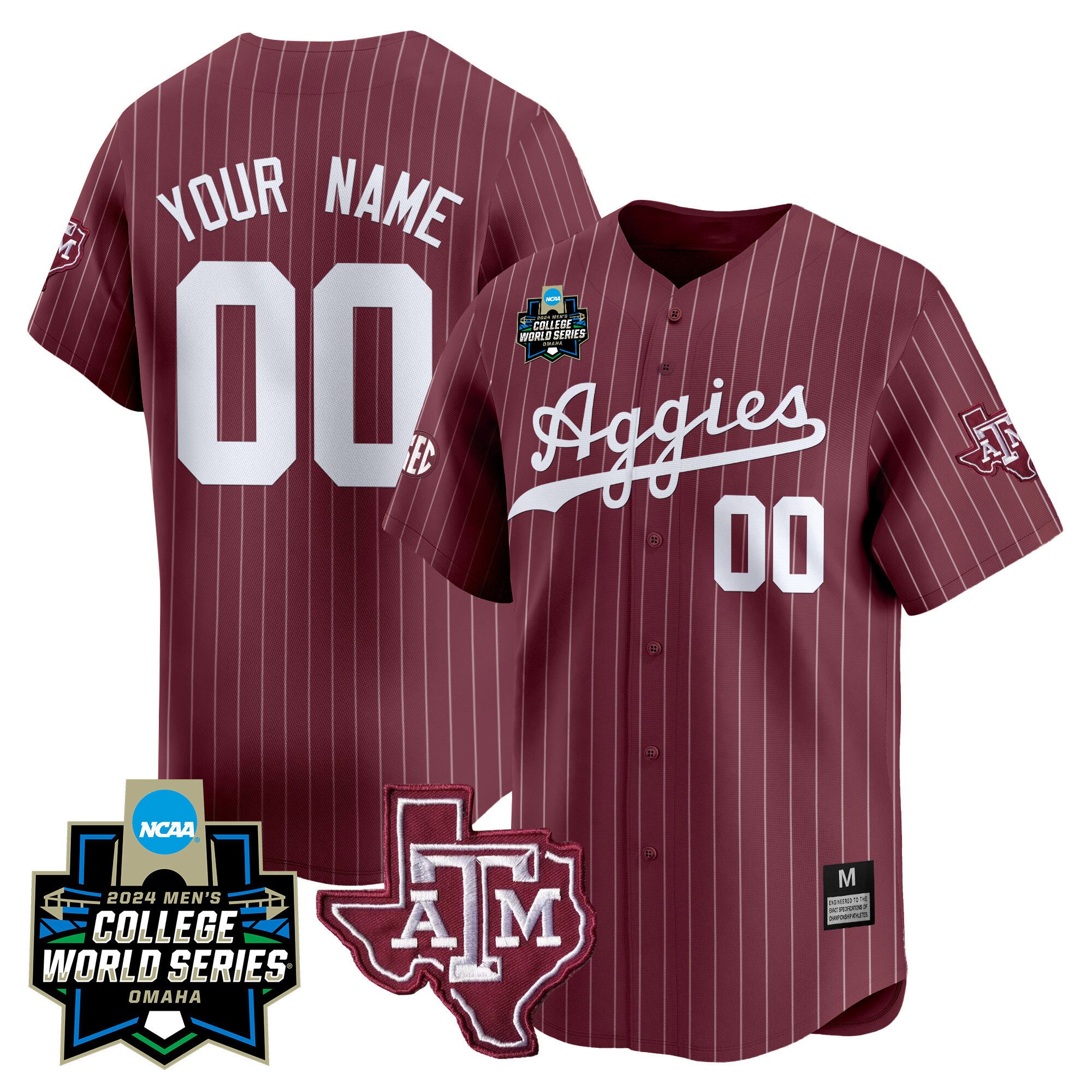 Men Texas A&M Aggies Red Stripe 2024 College World Series Vapor Premier Limited Custom NCAA Jersey